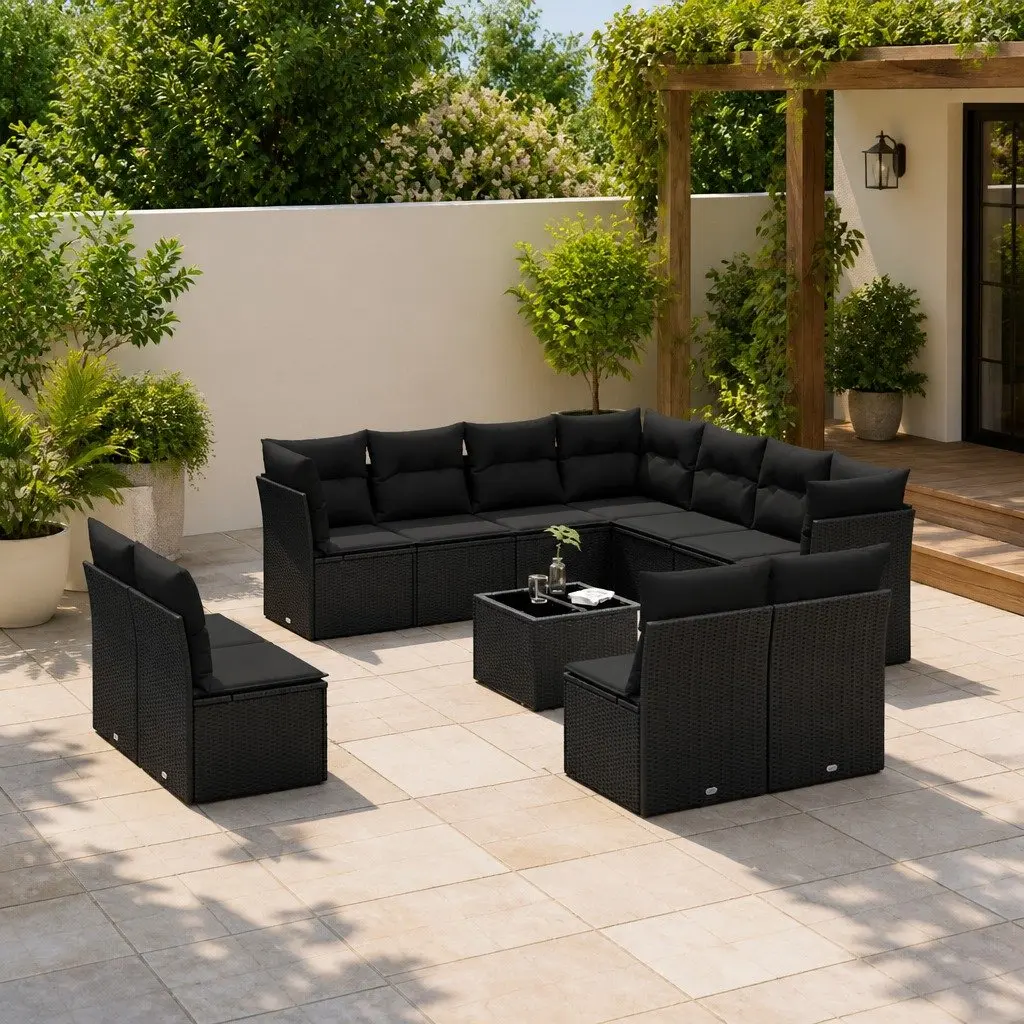 Garden Sofa Set 12 Piece Outdoor Furniture Patio Lounge Black Poly Rattan