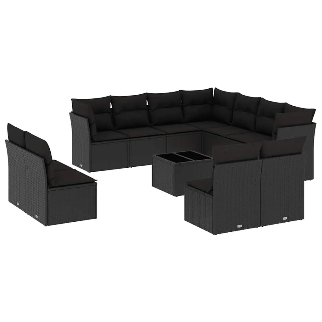 Garden Sofa Set 12 Piece Outdoor Furniture Patio Lounge Black Poly Rattan