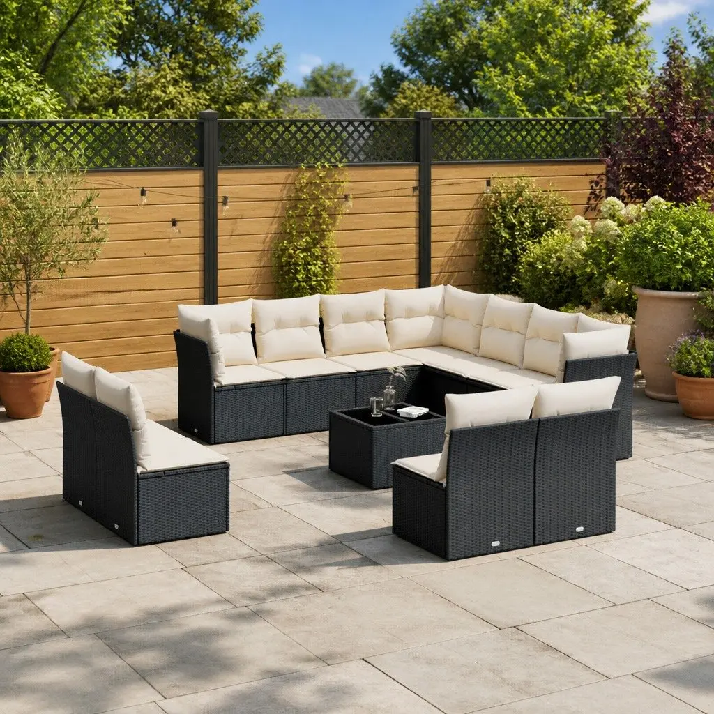 Garden Sofa Set 12 Piece Outdoor Furniture Modular Black Poly Rattan