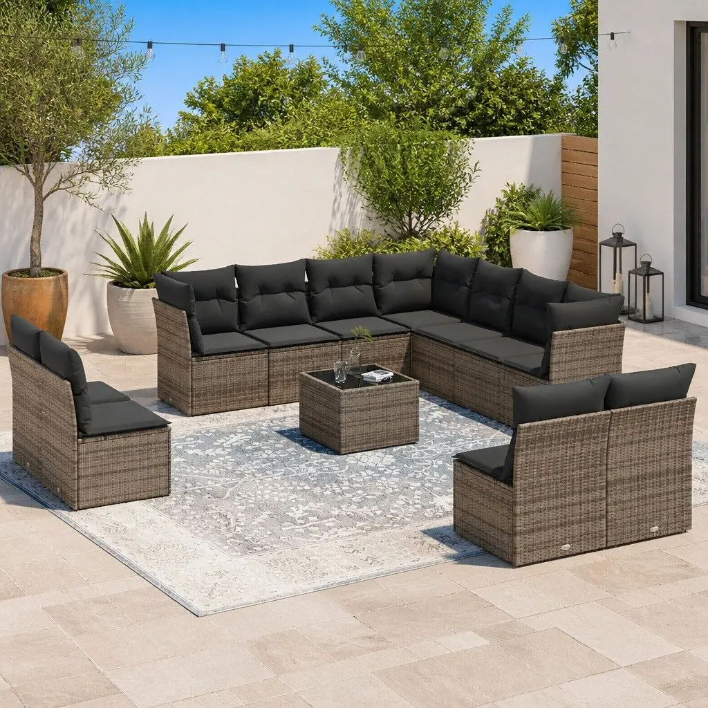 12 Piece Grey Poly Rattan Sofa Set