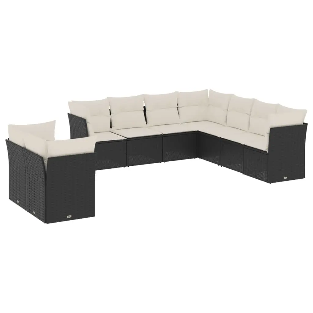 Garden Sofa Set 9 Piece Outdoor Furniture Modular Patio Sectional with Cushions Black