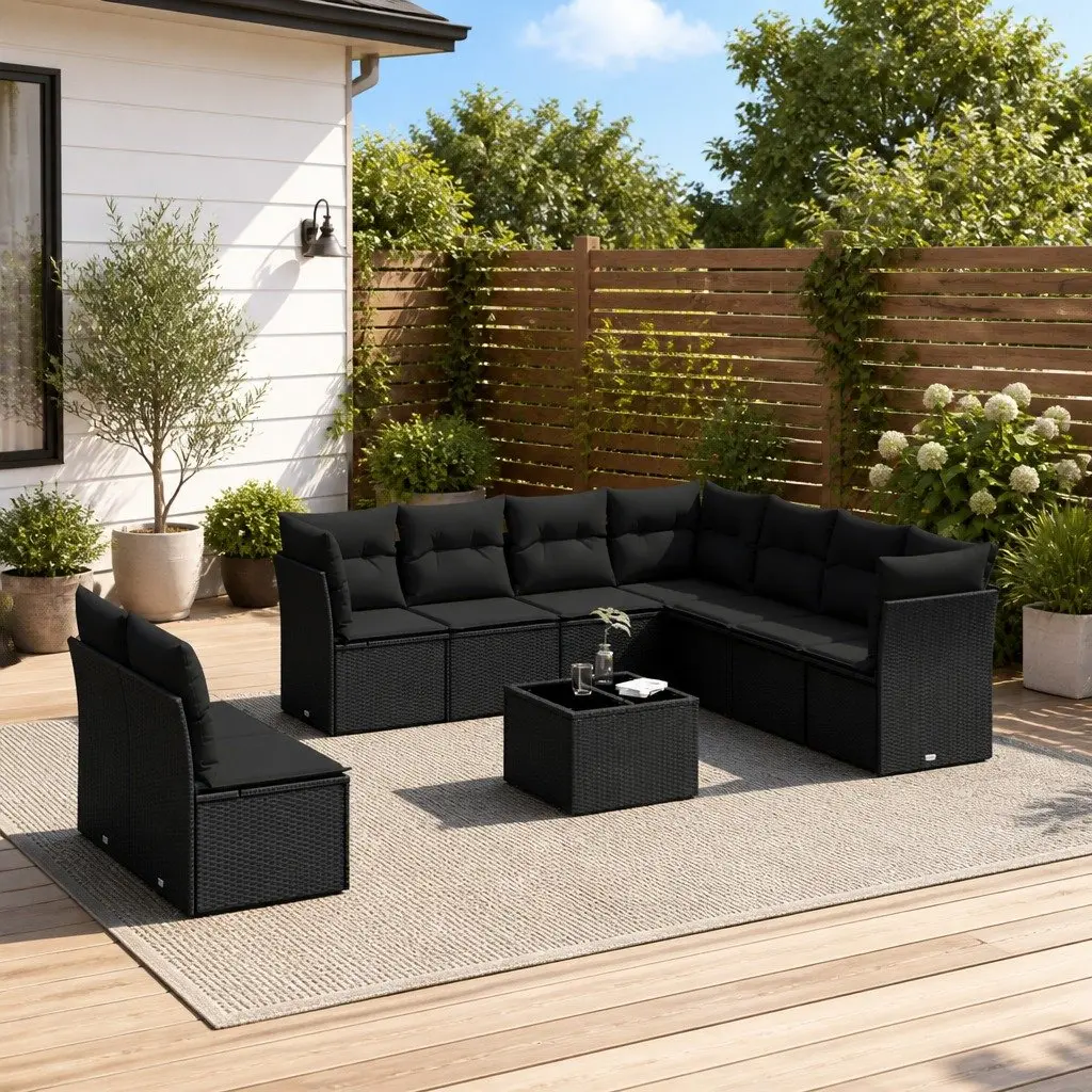 Garden Sofa Set 10 Piece Outdoor Furniture Black Poly Rattan Patio Lounge