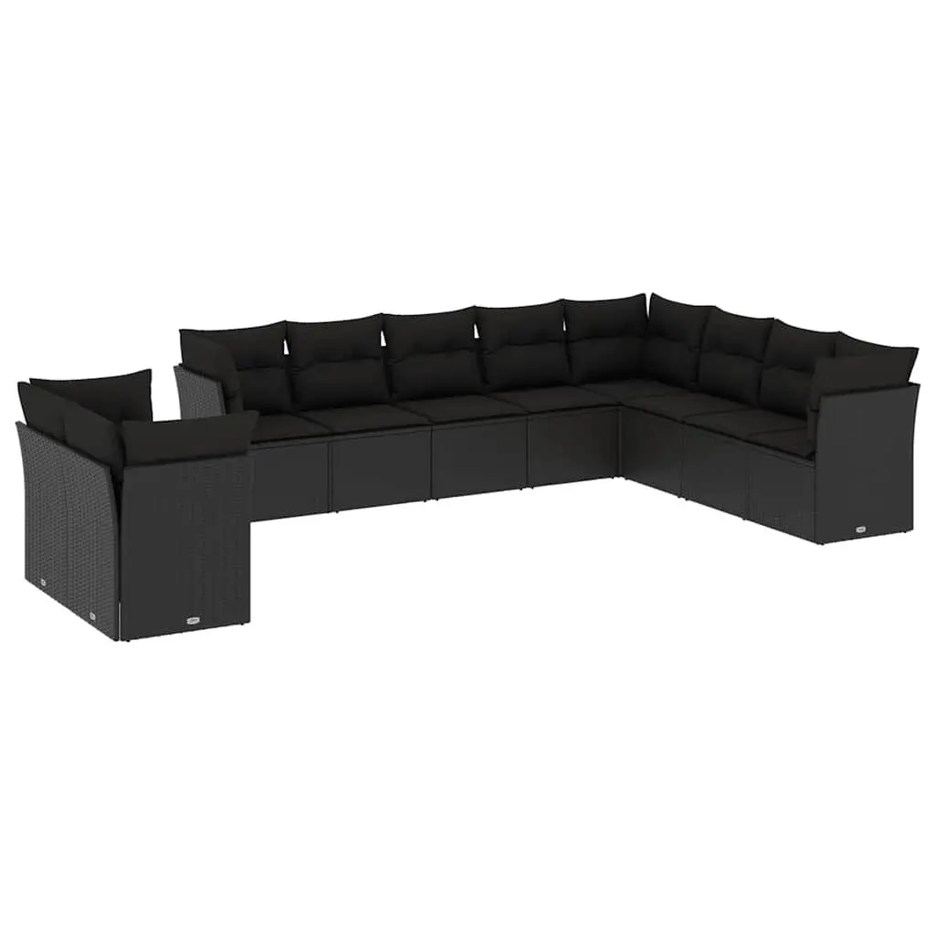 Garden Sofa Set 10 Piece Outdoor Furniture Patio Seating Black with Cushions