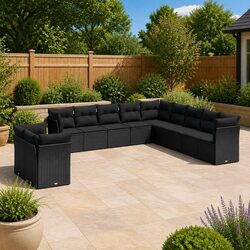 Comfort and Value in Our 11-Piece Black Rattan Sofa Set