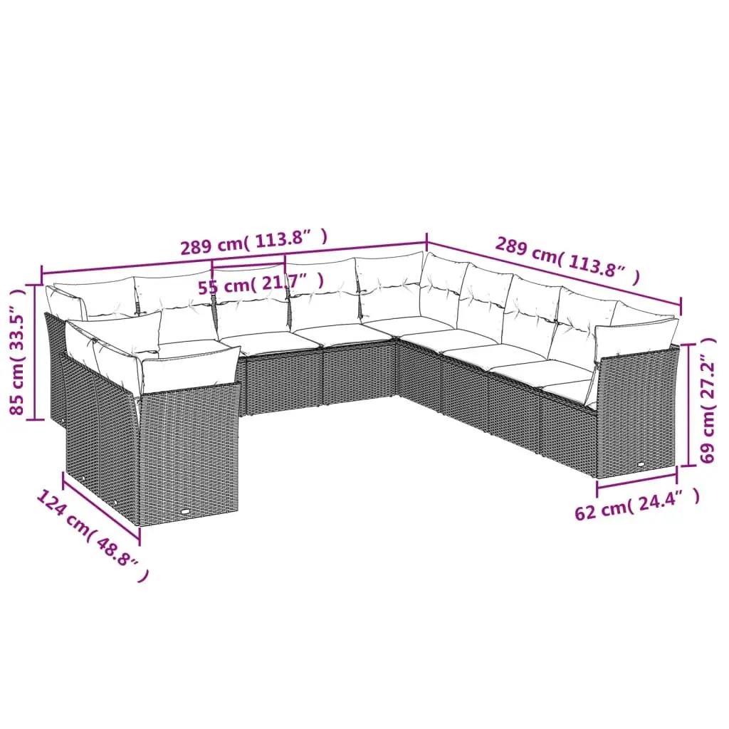 Garden Sofa Set 11 Piece Outdoor Furniture Patio Seating Black with Cushions