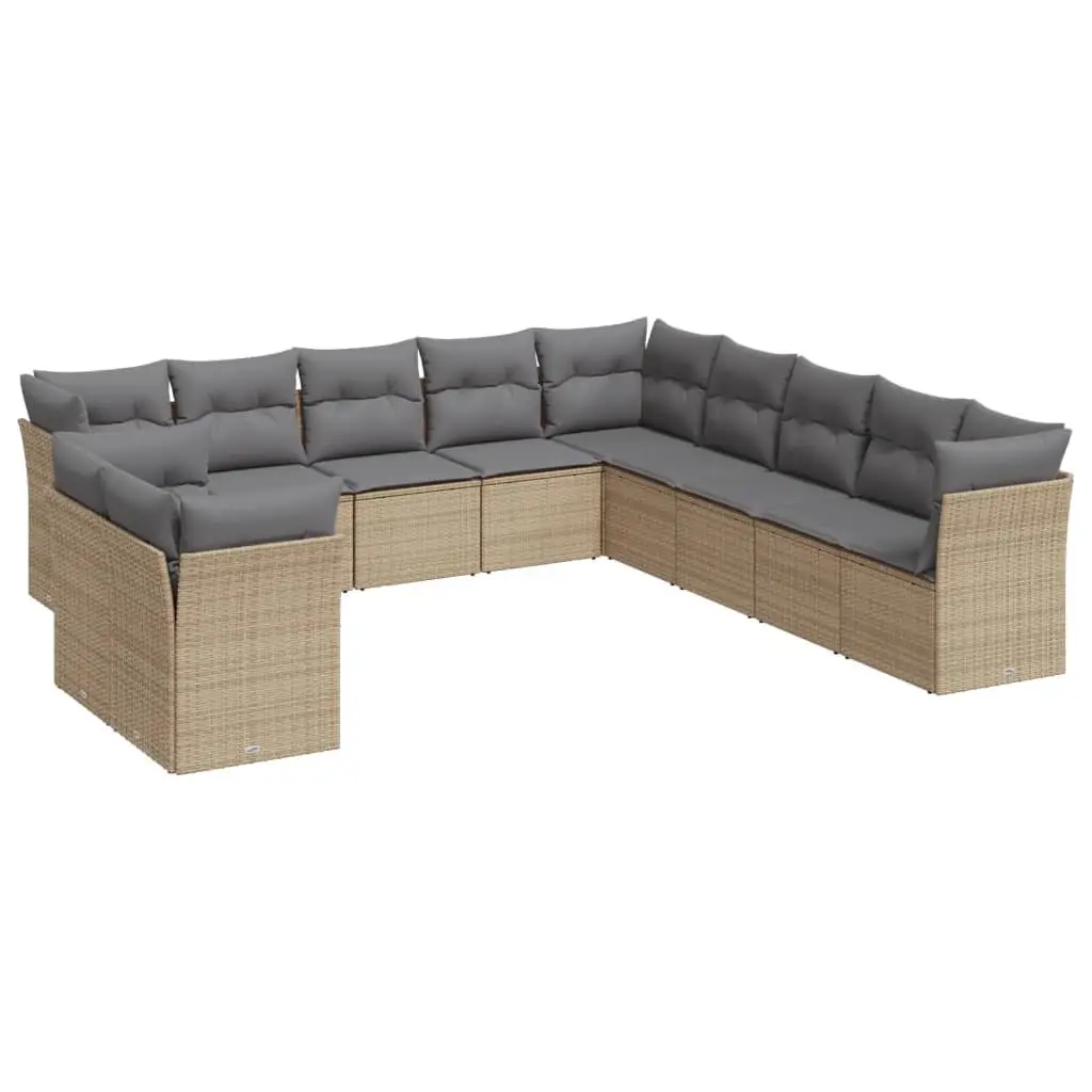 Garden Sofa Set 11 Piece Outdoor Furniture Modular Rattan Beige Cushions
