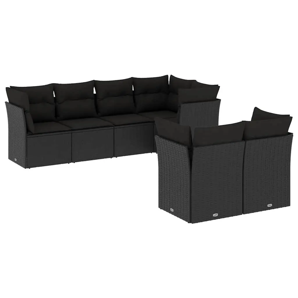 7 Piece Garden Sofa Set Outdoor Furniture Black Patio Conversation Cushions