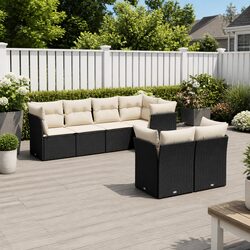 Garden Sofa Set 7 Piece Outdoor Furniture Black Poly Rattan with Cushions Patio