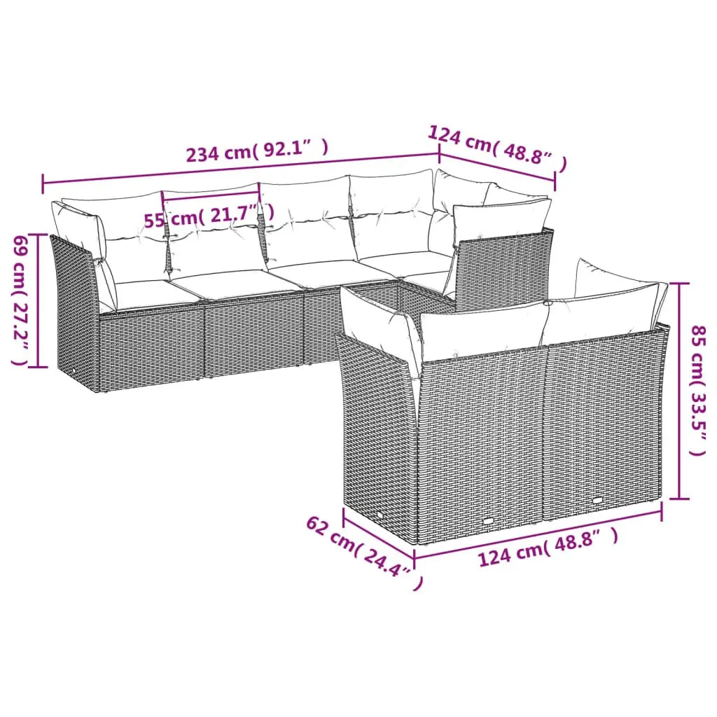 Garden Sofa Set 7 Piece Outdoor Furniture Black Poly Rattan with Cushions Patio