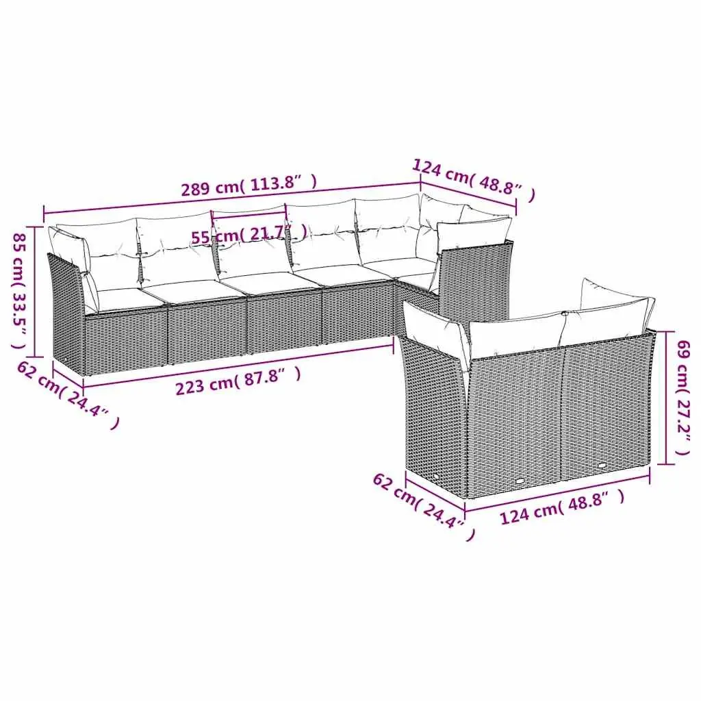 8 Piece Outdoor Garden Sofa Set Cushions Black