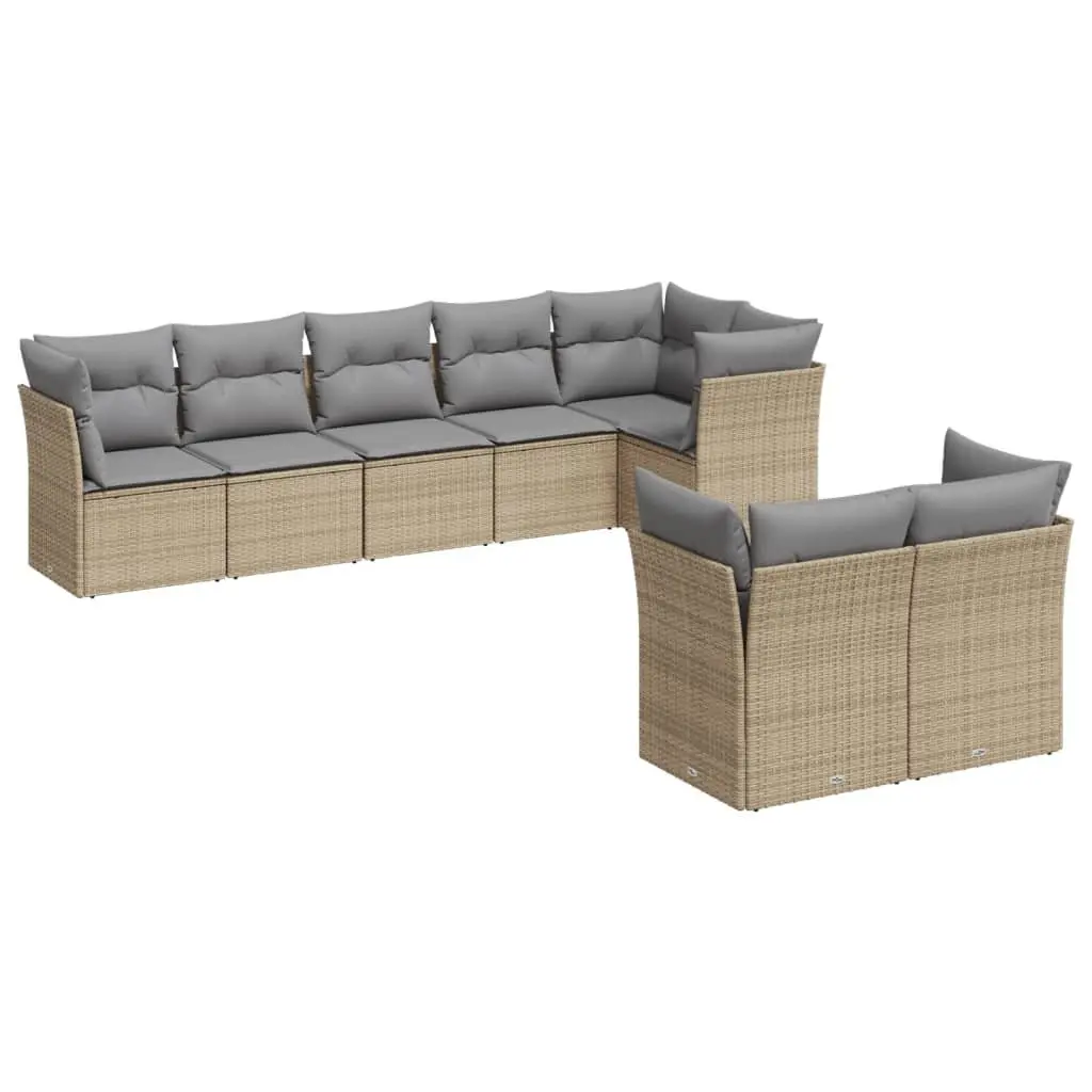 Garden Sofa Set 8 Piece Outdoor Furniture Modular Patio Beige Poly Rattan with Cushions