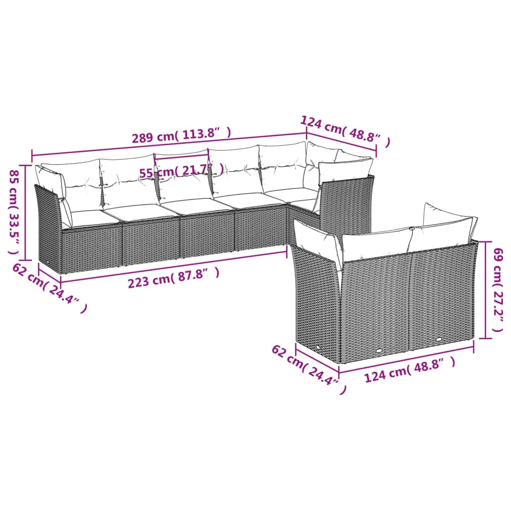 Garden Sofa Set 8 Piece Outdoor Furniture Modular Patio Seating Grey
