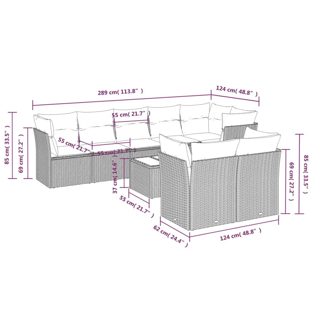 Garden Sofa Set 9 Piece Outdoor Furniture Patio Seating Black