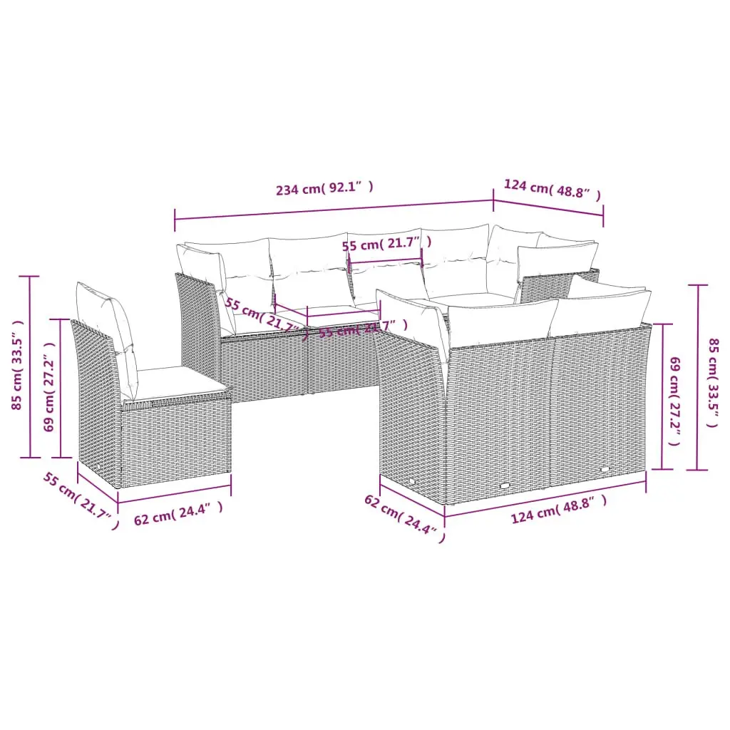 Garden Sofa Set Outdoor Furniture 8 Piece Modular Black Rattan Patio Lounge