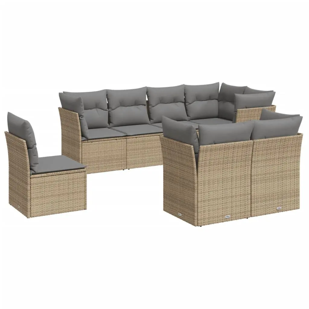 Garden Sofa Set 8 Piece Outdoor Furniture Modular Beige Poly Rattan with Cushions