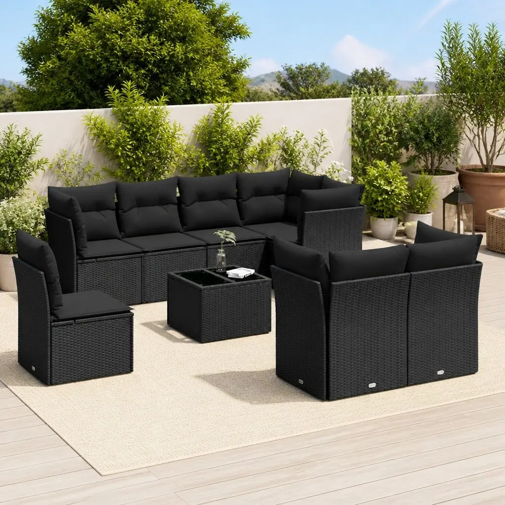 9 Piece Outdoor Sofa Set Modular Garden Patio Furniture Black with Cushions
