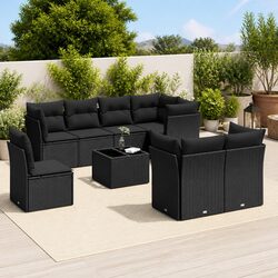 Comfortable 9 Piece Black Outdoor Sofa Set for Relaxing