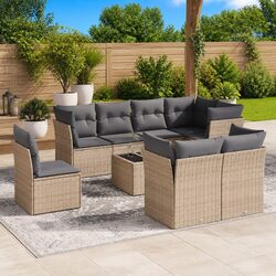 Comfortable 9-Piece Outdoor Sofa Set in Beige Rattan