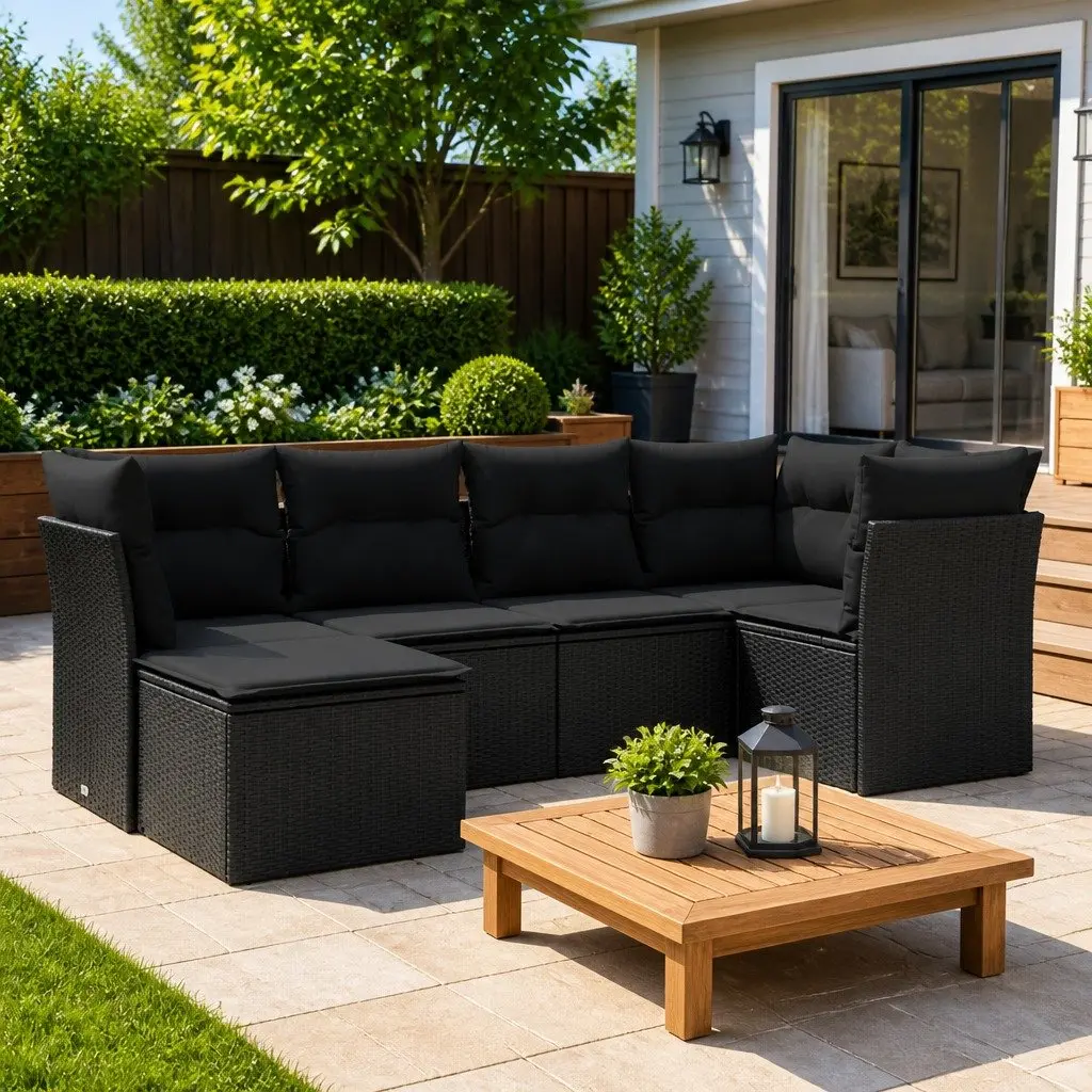 6-Piece Black Outdoor Sofa Set