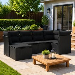 Comfortable and Practical 6-Piece Black Outdoor Sofa Set