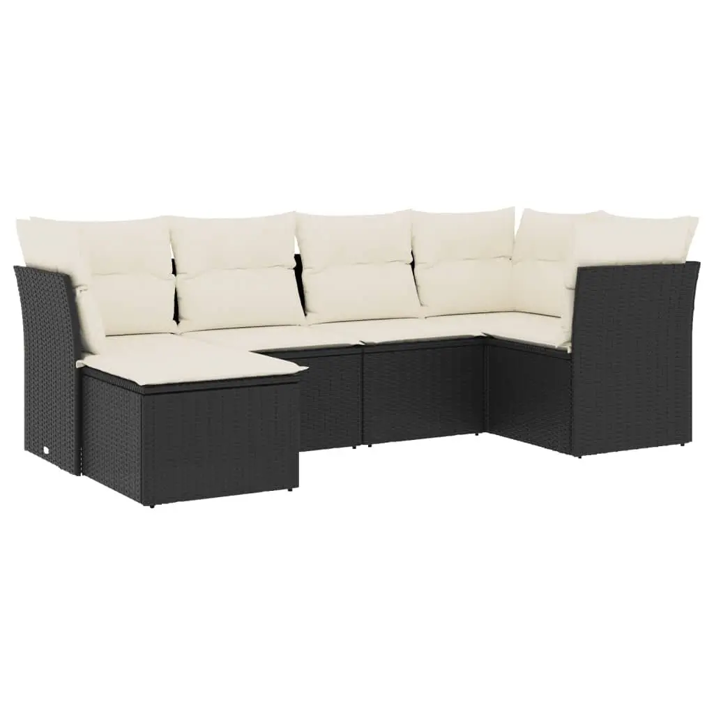 Garden Sofa Set Modular Outdoor Furniture 6 Piece Black Poly Rattan