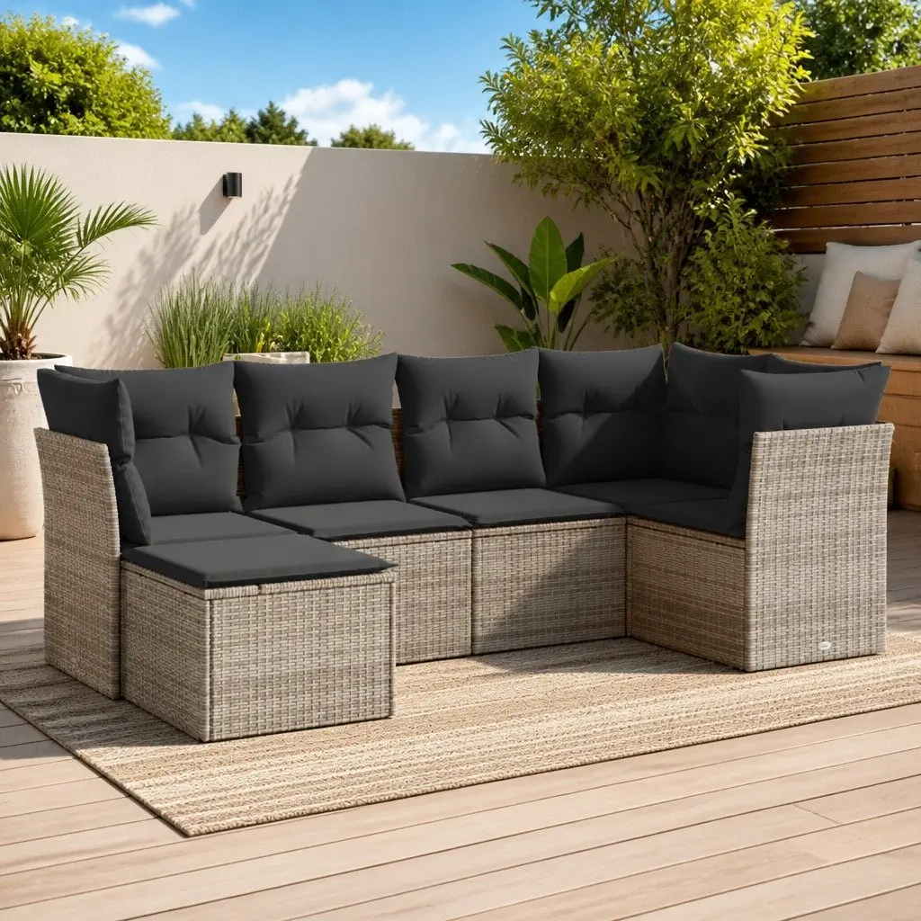 Garden Sofa Set 6 Piece Outdoor Furniture Patio Sectional Modular Grey Cushions