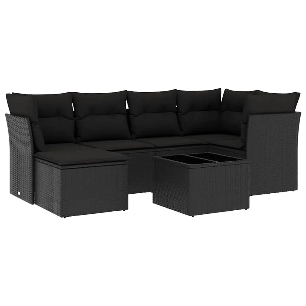 Garden Sofa Set Outdoor Furniture 7 Piece Modular Black Poly Rattan with Cushions