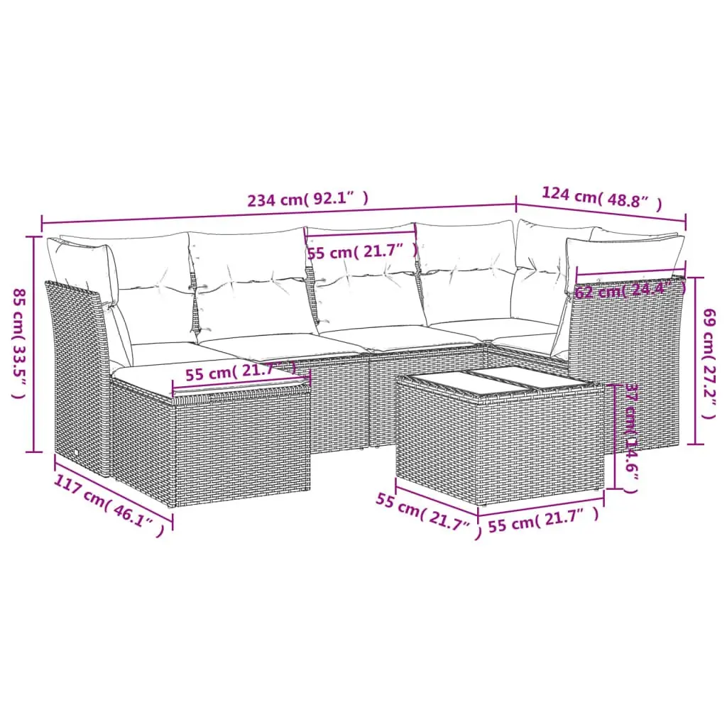 Garden Sofa Set 7 Piece Outdoor Furniture Black Poly Rattan with Cushions