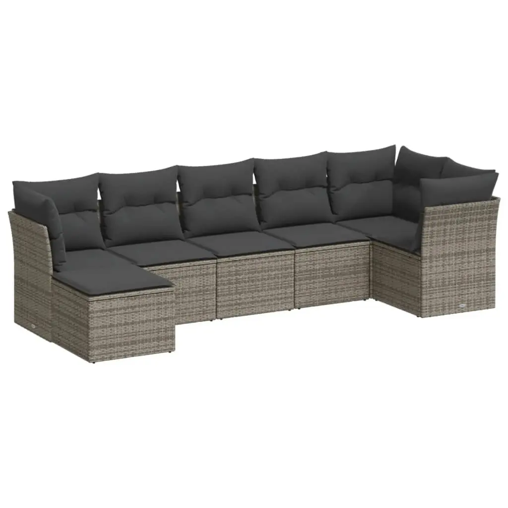 Garden Sofa Set 7 Piece Outdoor Furniture Modular Grey Rattan Cushions