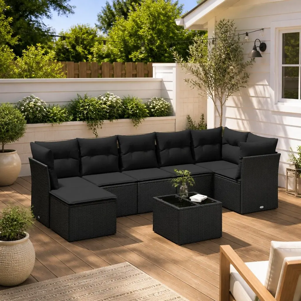 8-Piece Black Outdoor Sofa Set with Cushions