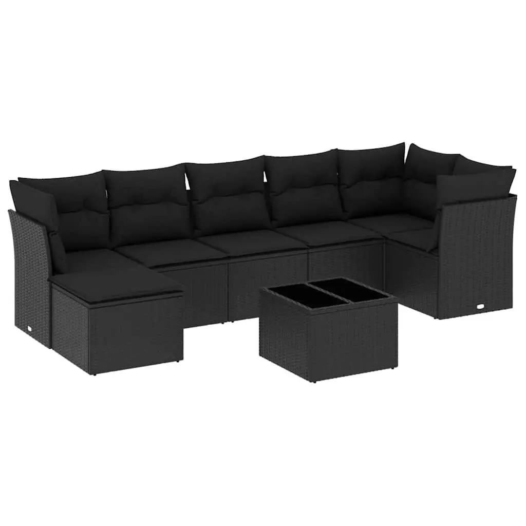 8-Piece Black Outdoor Sofa Set with Cushions