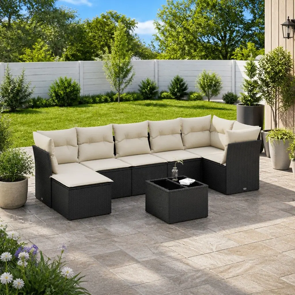 Garden Sofa Set 8 Piece Outdoor Furniture Modular Black Poly Rattan