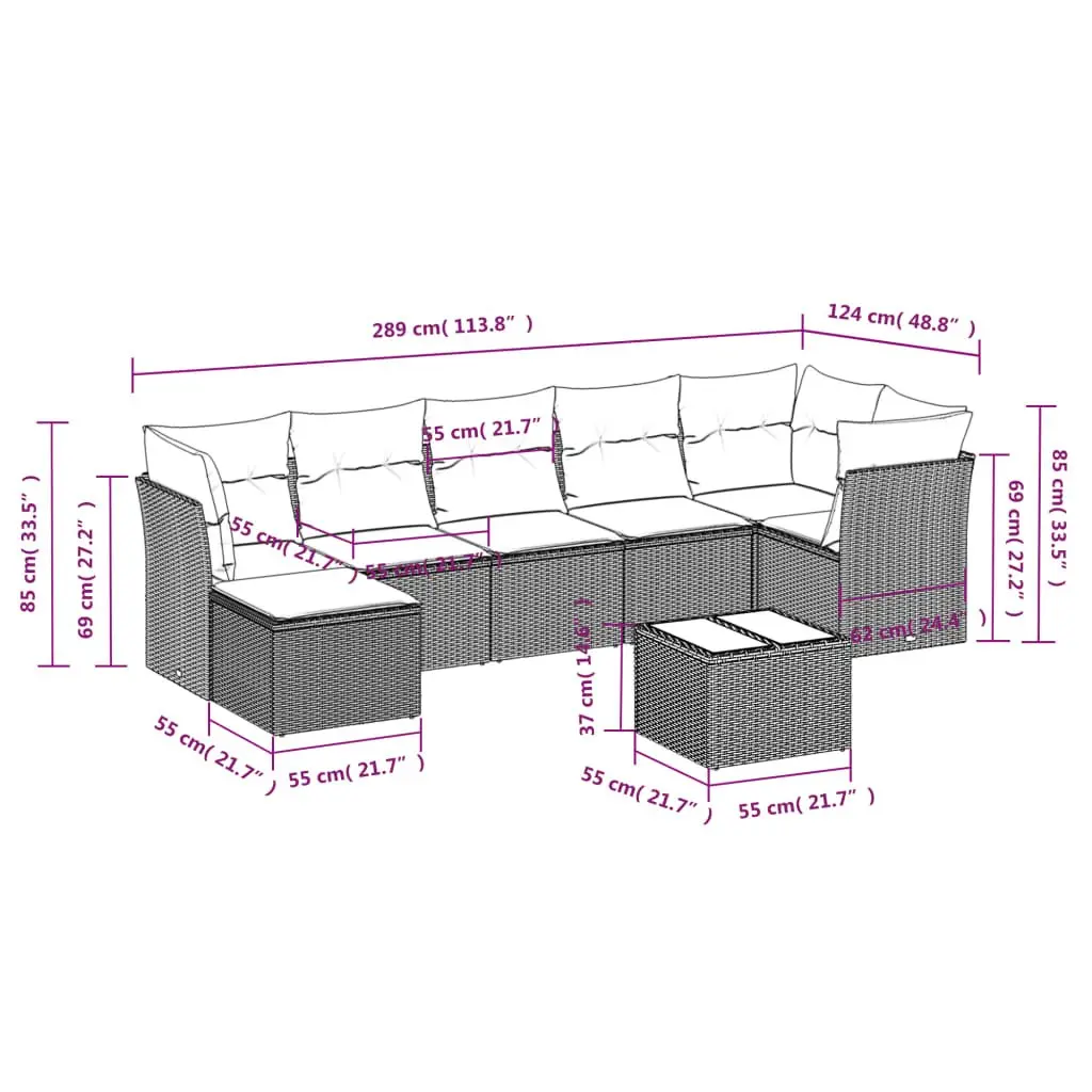 Garden Sofa Set 8 Piece Outdoor Furniture Modular Black Poly Rattan