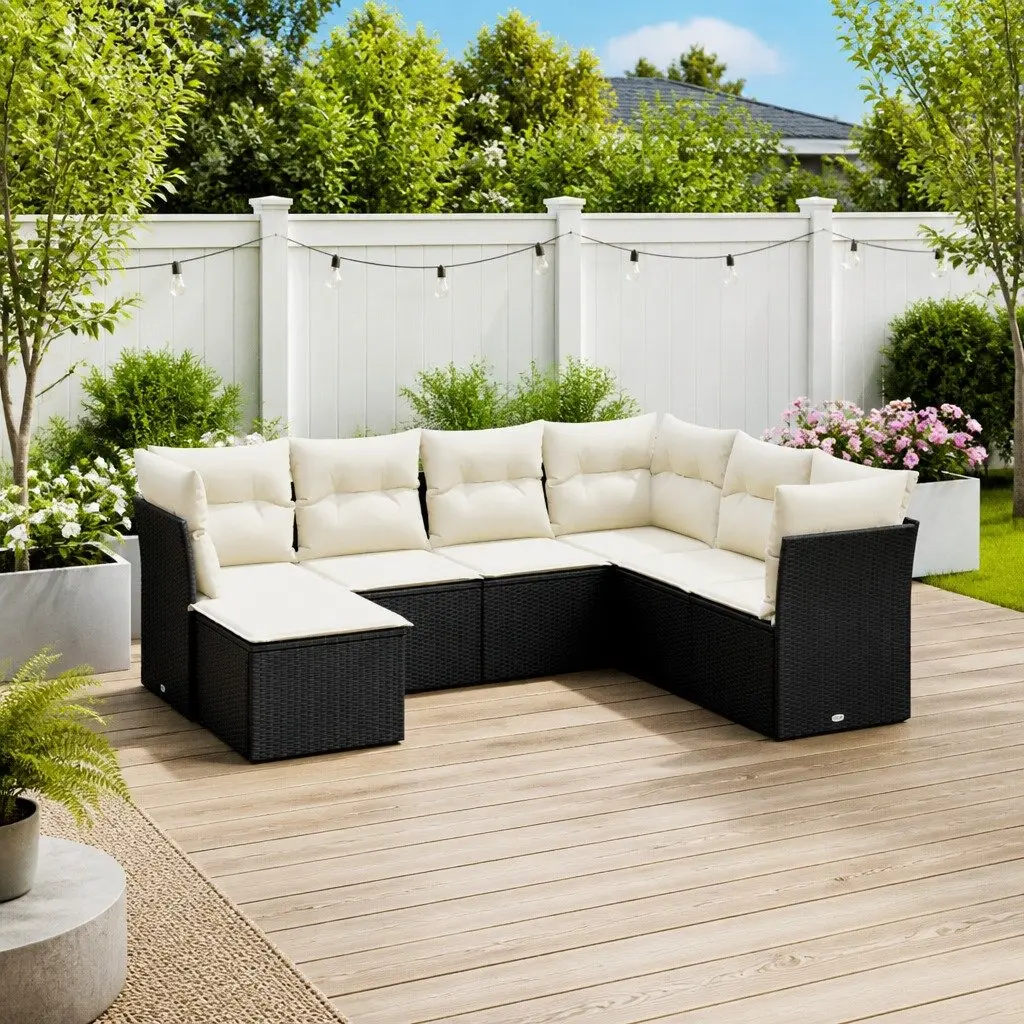 Garden Sofa Set 7 Piece Outdoor Furniture Patio Lounge Black Poly Rattan