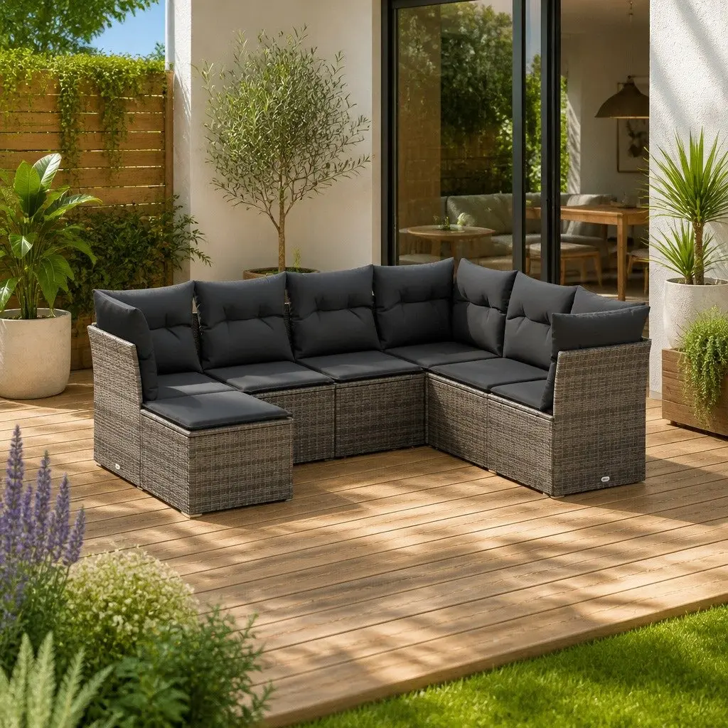 7 Piece Garden Sofa Set Grey Outdoor Modular Lounge Furniture