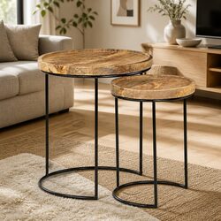Quality 2 Piece Coffee Table Set in Solid Mango Wood
