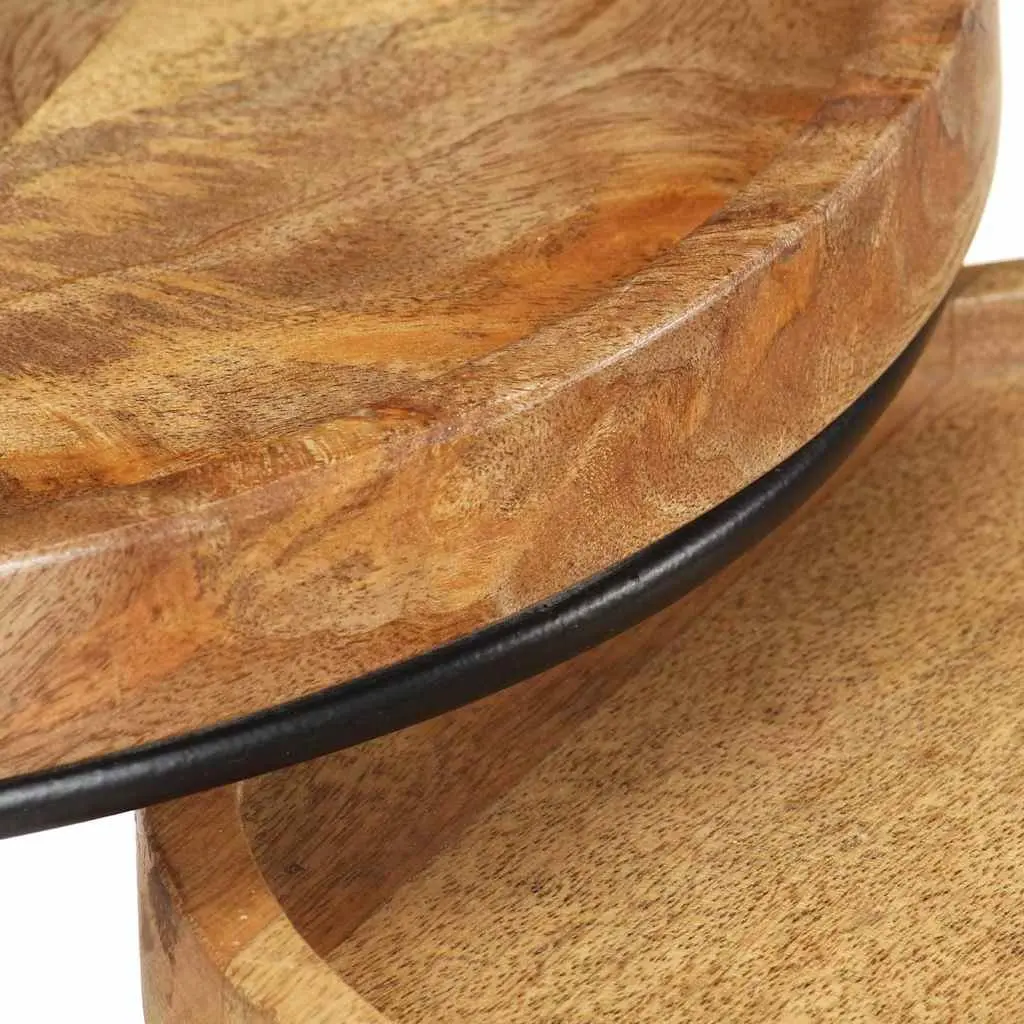 Coffee Table Set Vintage Style 2 Piece Solid Mango Wood Steel Frame Brown