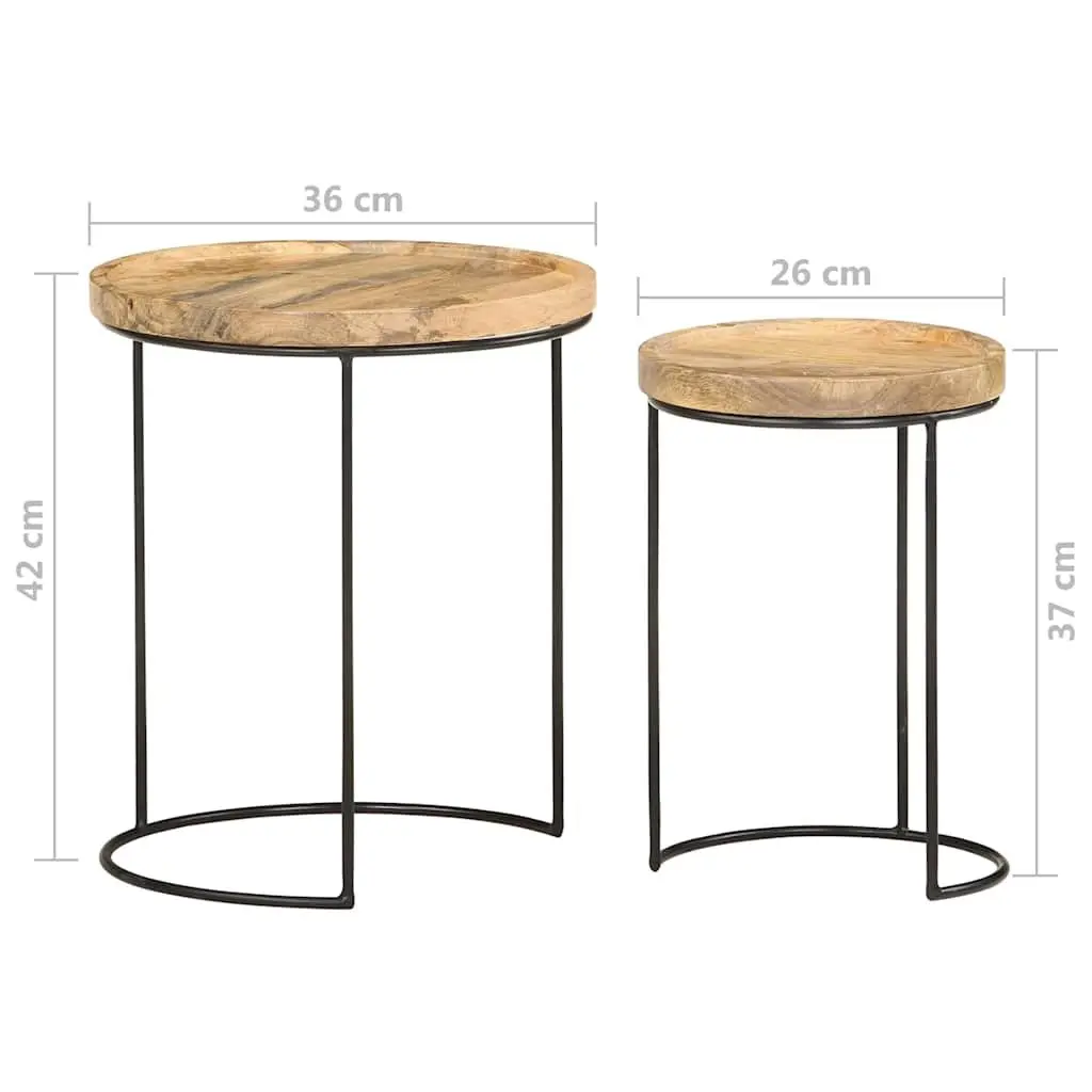 Coffee Table Set Vintage Style 2 Piece Solid Mango Wood Steel Frame Brown