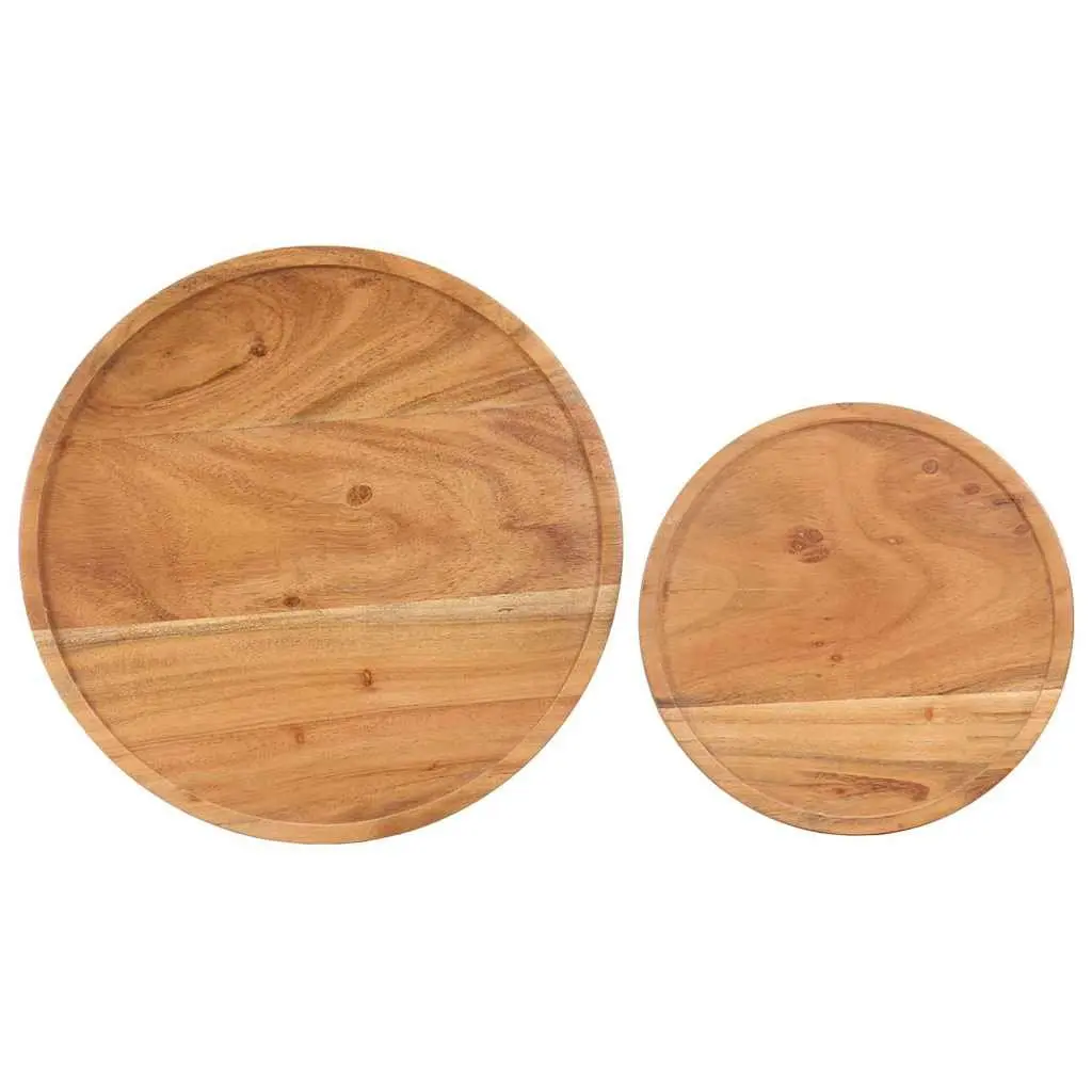 2 Piece Coffee Table Set Solid Acacia Wood Steel Frame Brown