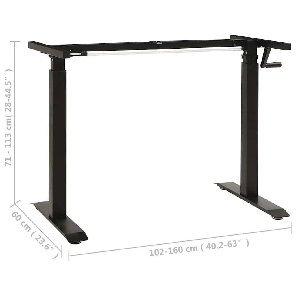 Manual Adjustable Desk Frame Sit Stand Black Hand Crank 71 to 113 cm Height 102 to 160 cm Width