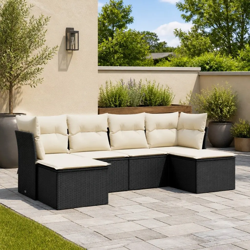 Garden Sofa Set Outdoor Furniture 6 Piece Black Poly Rattan with Cushions