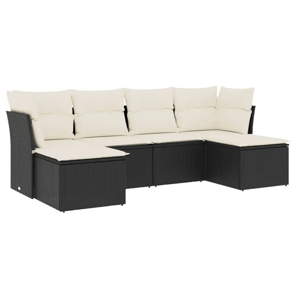 Garden Sofa Set Outdoor Furniture 6 Piece Black Poly Rattan with Cushions