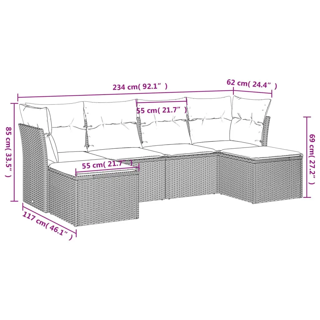 Garden Sofa Set Outdoor Furniture 6 Piece Black Poly Rattan with Cushions