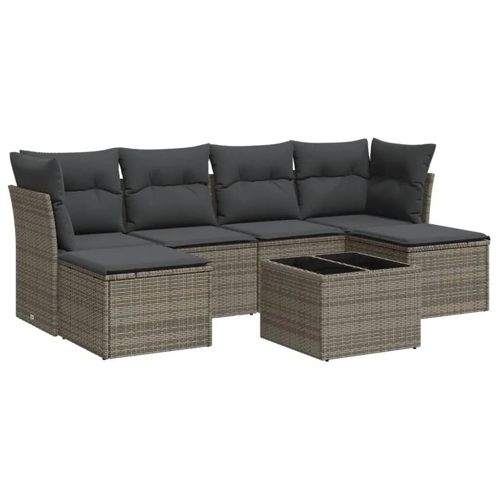Garden Sofa Set Outdoor Furniture 7 Piece Grey Poly Rattan with Cushions