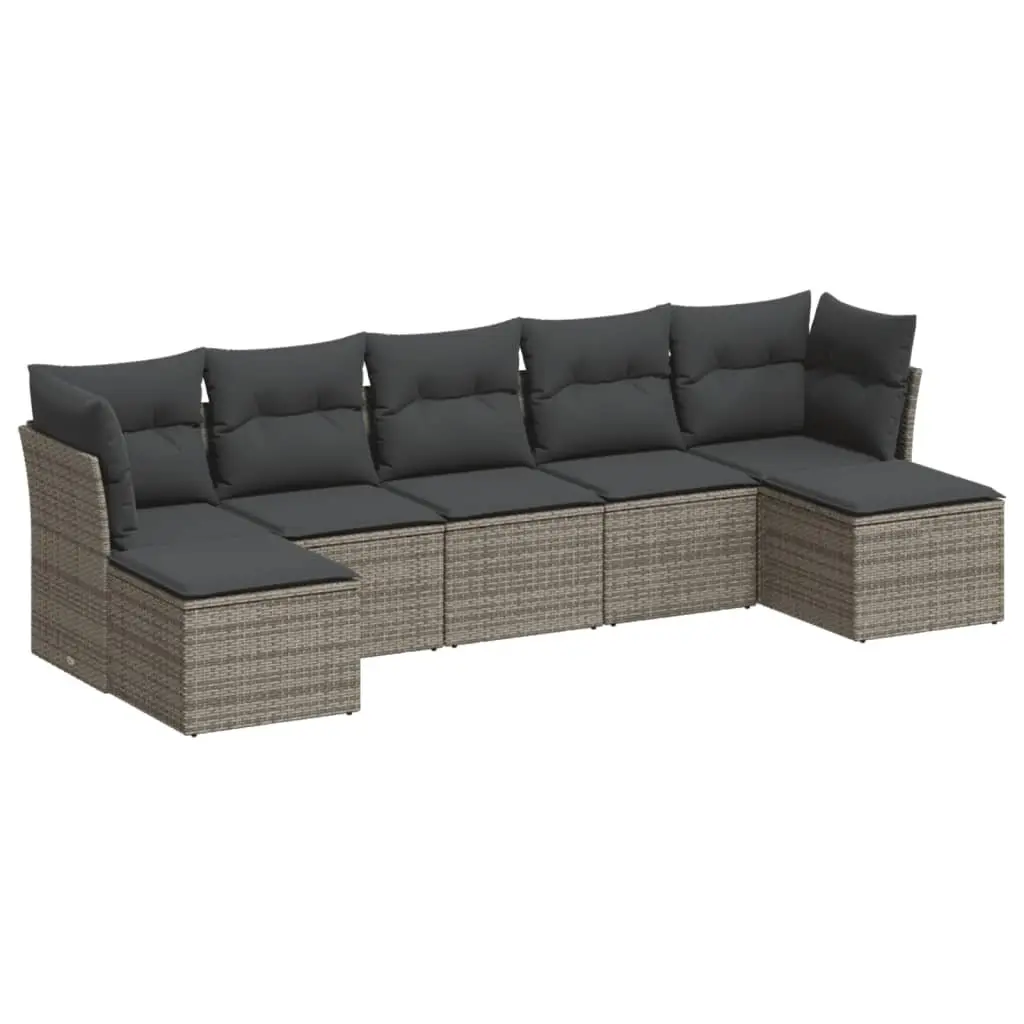 7 Piece Garden Sofa Set Outdoor Furniture Cushions Grey Poly Rattan