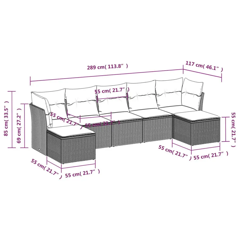 7 Piece Garden Sofa Set Outdoor Furniture Cushions Grey Poly Rattan