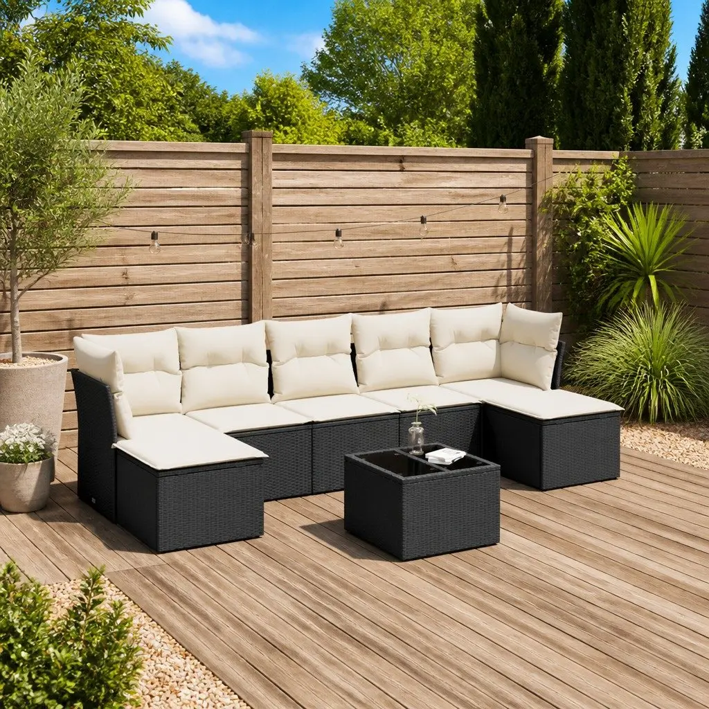 Garden Sofa Set 8 Piece Outdoor Furniture Modular Black Poly Rattan Patio Lounge