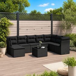 Reliable 9 Piece Black Patio Sofa Set with Cushions
