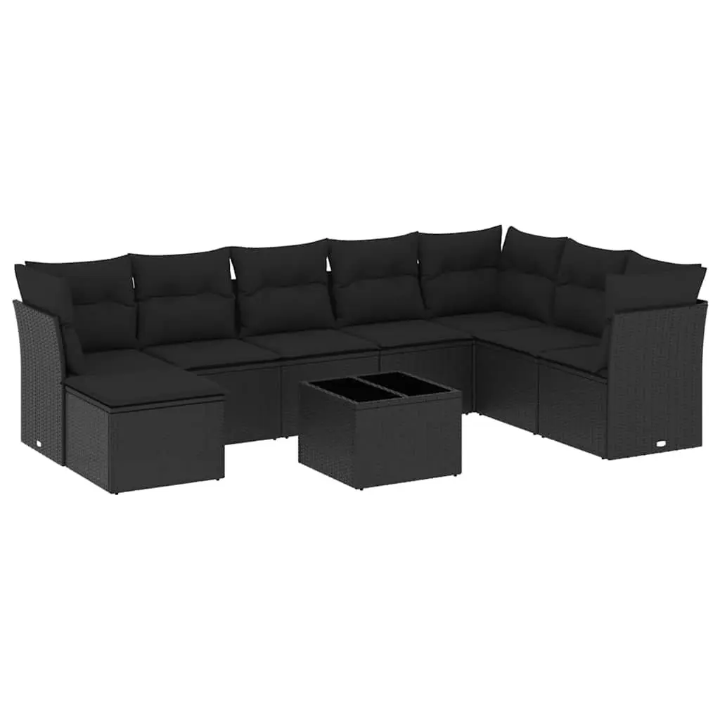 9 Piece Black Patio Sofa Set with Cushions