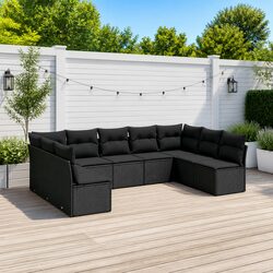 Comfortable 9-Piece Black Rattan Garden Sofa Set